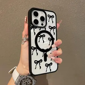 Premium Magnetic Case Suitable for IPhone11/12/13/14/15/16/17promax Black Bow Y2k Cased MagSafe Ready, Anti-Fall,Springtok,and Ultra-Thin Design | Perfect for Everyday Use Protector Screen Protector Aesthetic Resistance Cover Protection