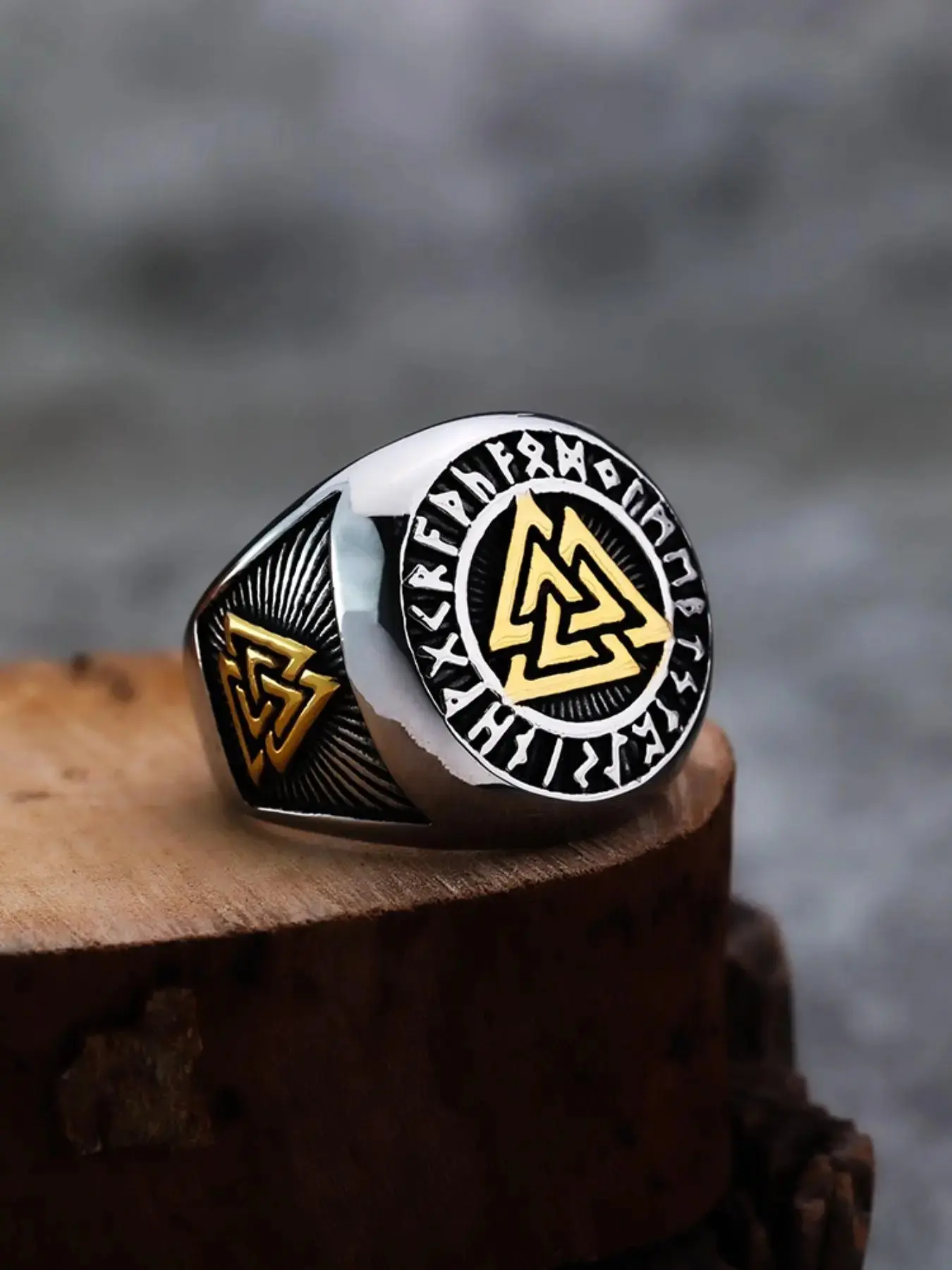 Men's Vintage Stainless Steel Ring, Statement Multi Ring, Peonalized Geometric Symbol Ring for Party, Daily Clothing Decor, Trendy All-match & Exquisite Jewelry for Birthday Gift, Fashion Stackable Rings, Stacking Rings, Geometric Design Ring