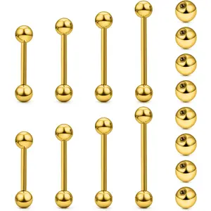 BASIC SUPPLY valentines gifts 14G 16G Nipple Tongue Rings Stainless Steel Straight Barbells Piercing Jewelry Short Long Bar Silver Black Gold Bridge Piercings For Women Men 12Mm 14Mm 16Mm 18Mm Length Ball Size 5MM 6MM