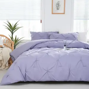 Queen Comforter Lavender Purple - 3 Cute Pinch Pleat, Fluffy Comforter Sets for, Pintuck with 1 Comforter  2 Pillowcases