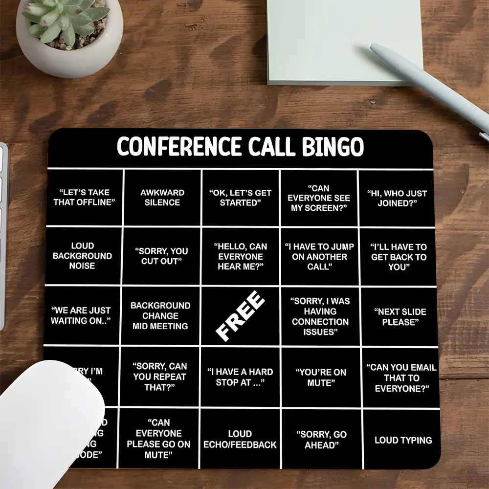 Black Conference Call Bingo Square mouse pad, Aesthetic Desktop Protective Pad, Rubber Anti-slip Lockedge Work Pad, Small Size Suitable for Laptop, Desktop Computer Games, Work, Office Desk Accessories, Desk Supplies, Desktop Accessory, Office Essentials