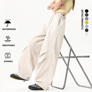 Women’s outdoor/mountain-style water-resistant wide-leg parachute pants, available in 7 colors; breathable for summer, wear-resistant, elastic waistband with drawstring, cuffed ankles; cargo casual pants