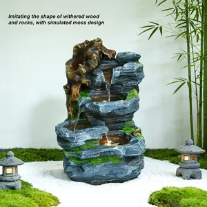 22.8 Inch Outdoor Water Fountain with LED Lights - Resin Cascading Waterfall Feature for Garden, Patio, and Indoor Home Decor