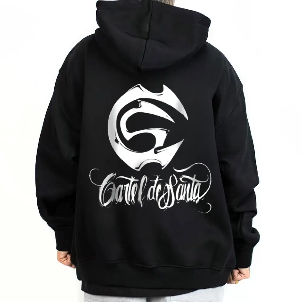 Cartel De Santa Graphic Hoodie, Chicano Lowrider Streetwear, Unisex Loose Fit Cotton Blend Sweatshirt, Fashion Apparel T-Shirt for Outfits Inspo & Halloween