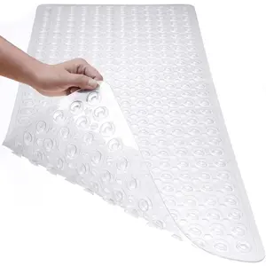 Bath Mat for Tub & Shower, Non Slip Soft Bathmat with Suction Cups & Drain Holes, Machine Washable Bathtub Floor Liner Mats for Bathroom, 35x16 Inch, Clear