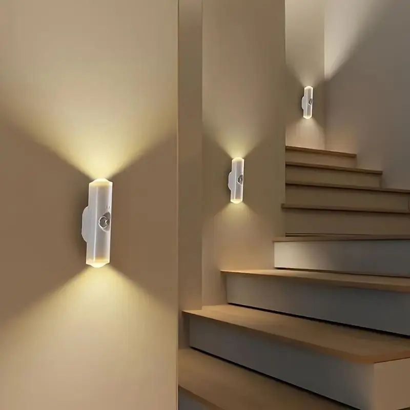 RGB Smart Motion Sensor LED Night Light - USB Rechargeable Magnetic Dimmable Stick-On No-Drill Wall Sconce, Ambient Light Wall Lighting Fixtures for Bedroom, Hallway, Home Decor