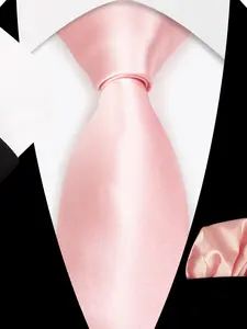 Men's Formal Tie and Handkerchief Set, Pure Polyester Fabric, Suitable for Business Occasions, Elegant Accessory Combination, Plain Ties