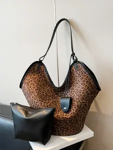 Handheld tote bag, Crossbody tote bag, leopard print bucket bag, solid color handbag, suitable for daily matching, commuting scenarios, Sling Bag