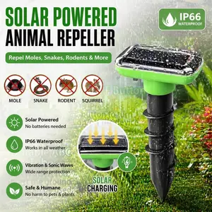2026 Upgraded Solar Animal Repeller — Ultrasonic & Sonic Ground Stake for Repelling Snakes and Gophers; Waterproof Pest Control Device for Lawns, Yards, and Gardens