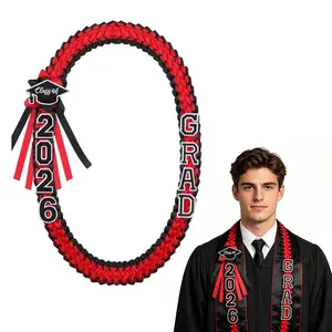 2026 Graduation Leis Grad Ribbon Double Braided Necklace with Graduation Cap 2026 GRAD Patches Handmade Leis Accessories Gifts for Graduates Senior College Students Daughter Son Friends for Graduation Ceremony Party Prom Celebration