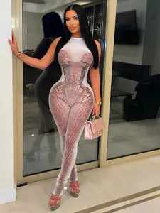 Women's Animal Print Jumpsuit, Womenswear Sleeveless Round Neck Zipper Fitted, Perfect for Parties and Events, Leopard Print Jumpsuit
