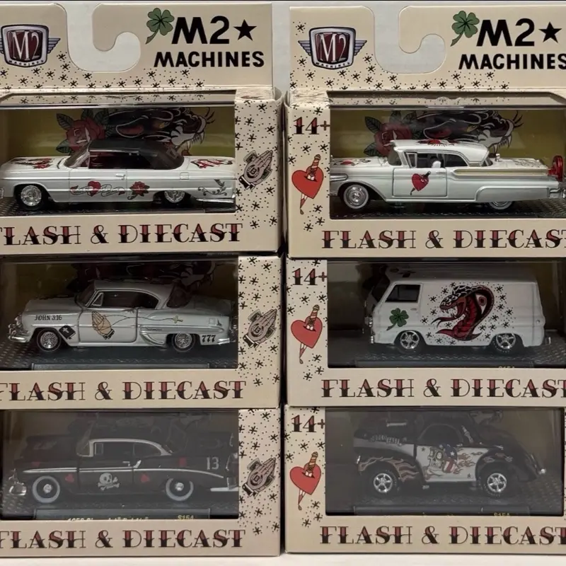 M2 Machines Flash & Diecast S154 with Sleeve - Classic Tattooing Themed Full Set of 6 Diecast Models
