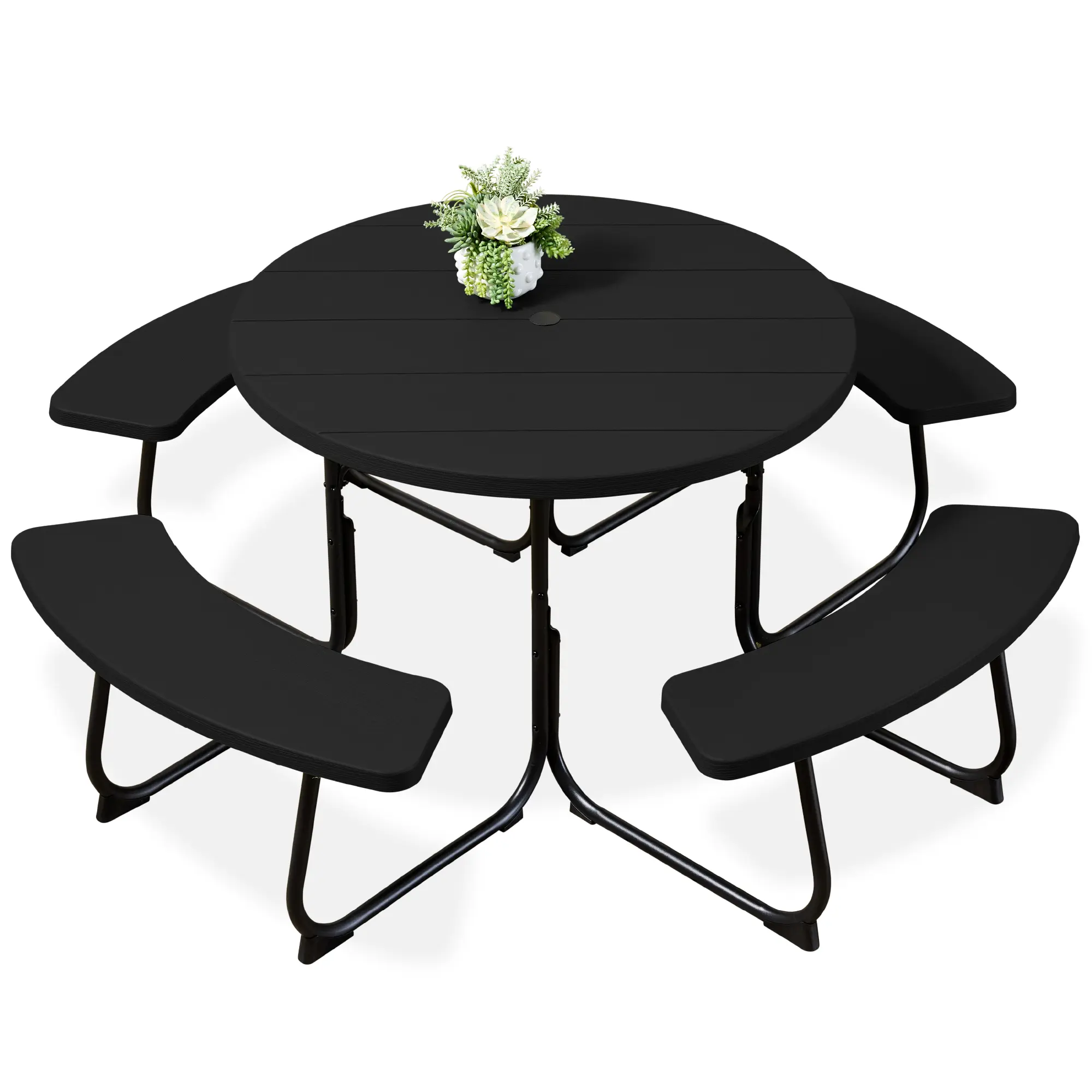 Best Choice Products 8-Person Circular Outdoor Picnic Table w/ 4 Benches, Umbrella Hole, 2000lb Capacity