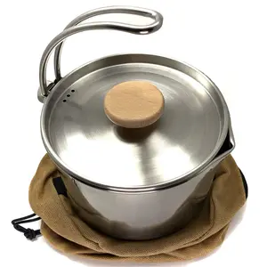 Camping Kettle Pot, Backpacking Cook Kit w/Locking Lid & Steam Vents - 37Fl Oz (1.1L) Capacity - Stainless Steel - Includes Canvas Bag - Camping Essentials
