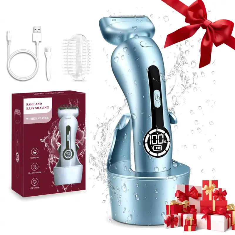 Women's electric shaver, Bikini Trimmer, Body Hair Trimmer, suitable for trimming legs and the bikini line; can trim underarm and intimate area hair; rechargeable; suitable for both wet and dry use; pain-free; cordless; comes with a removable head