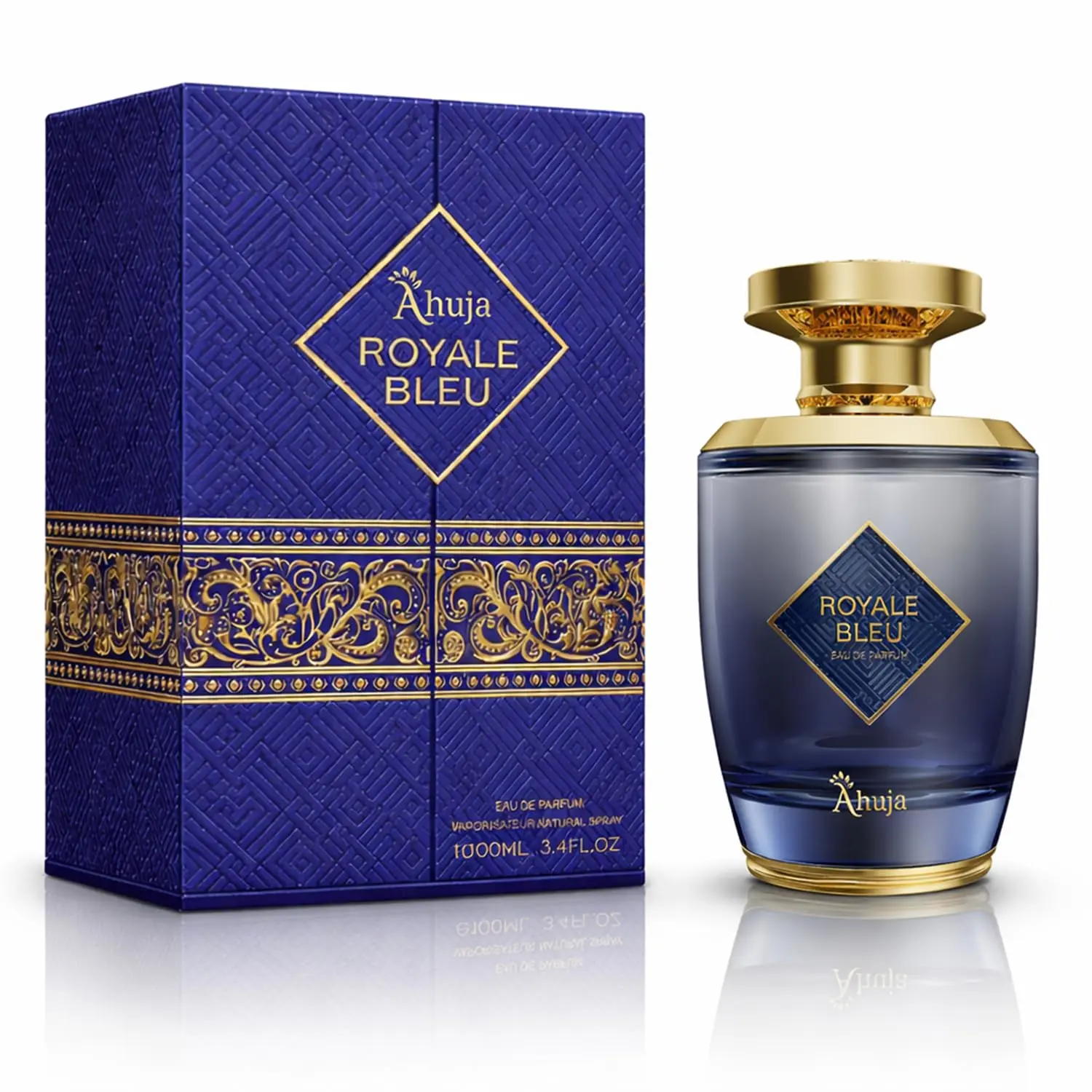 AHUJA Royal Bleu Eau De Parfum for Men 3.4 fl oz – Long Lasting Fresh Citrus, Grapefruit & Ginger Scent w/Deep Woody Notes – Elegant Daily Wear Perfume & Gift