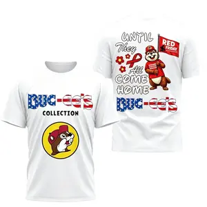 Buc-ee's RED Friday Menswear Short-Sleeve Top - Military Support "Until They All Come Home" Red, Casual, Streetwear, All-Season for Daily Wear, Sports