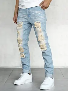 Blue Jeans For Men Casual Slim fit Denim Pants Trousers Comfortable Breathable Streetwear Birthday Outfit Plain Menswear