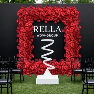 1 large 39.3-inch artificial wedding arch wreath with red roses and green foliage - plastic heart-shaped/single-layer arch suitable for weddings, Valentine's Day - Easy-to-install floral arch deco, Garden arch decoration