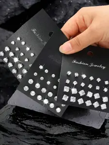 Fashion Minimalist Artificial Zircon Heart/Round/Square Shape Stud Earring Set, Gender Neutral Jewelry Gift for Graduates, Men and Women Ear Accessories, Stud Earrings