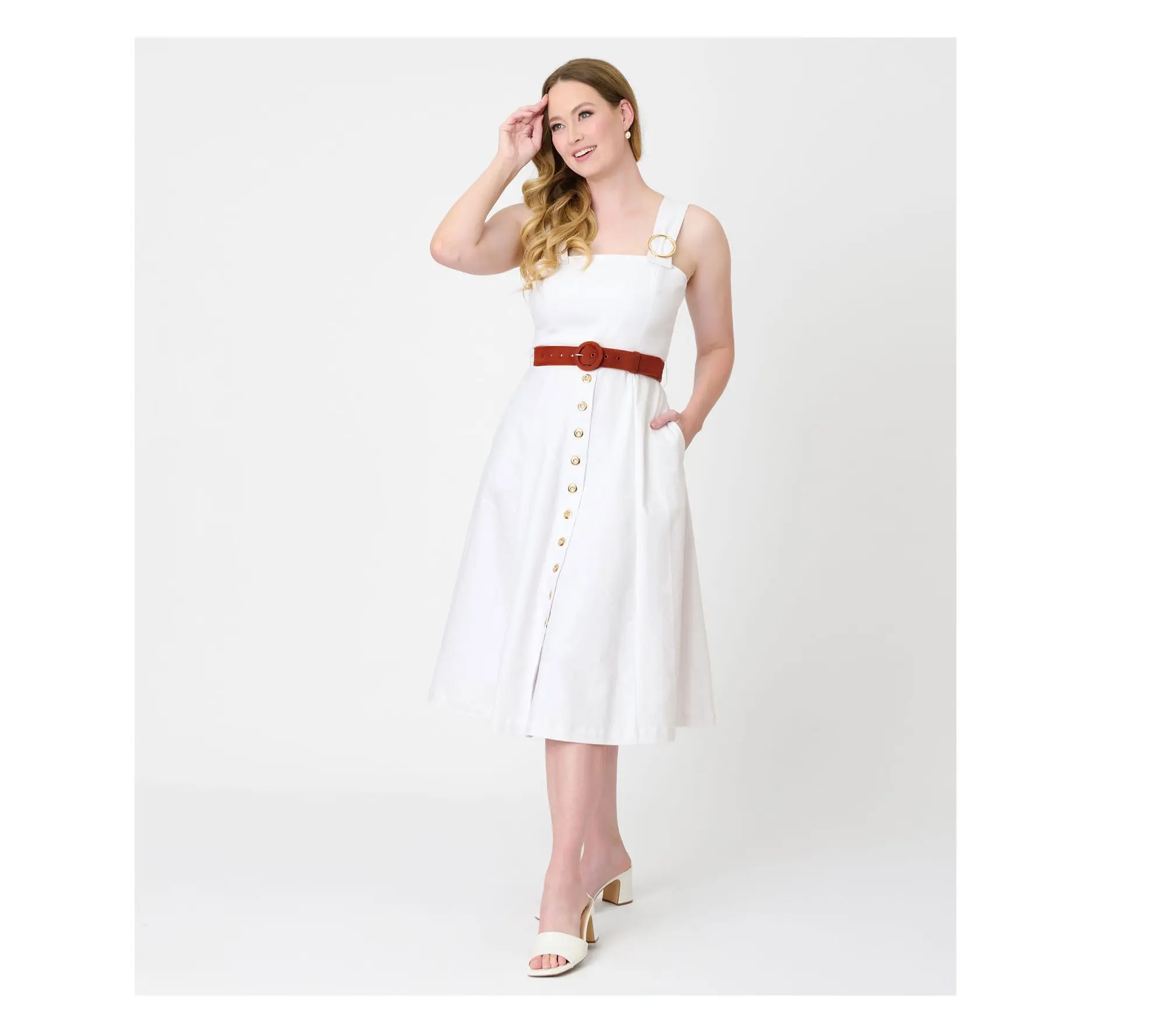 Preorder- Barbie x Unique Vintage White Picnic Midi Dress