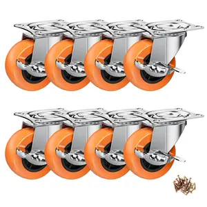 Swiilpo 2 Inch Casters,  Caster Wheels with Side , Locking Casters Set of 8, Industrial/Furniture Swivel Plate Caster Wheels for Workbench and Carts, Orange Polyurethane (PU) Castors (8 Pack)Quesear