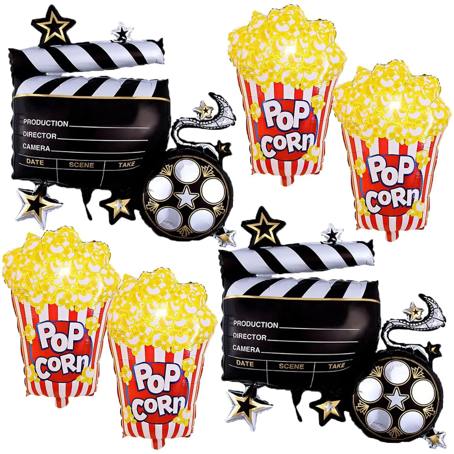 Movie Night Party Balloons Popcorn Balloons Large Popcorn Foil Balloons For Birthday Baby Shower Carnival Movie Night Themed Party Decorations 6Pcs