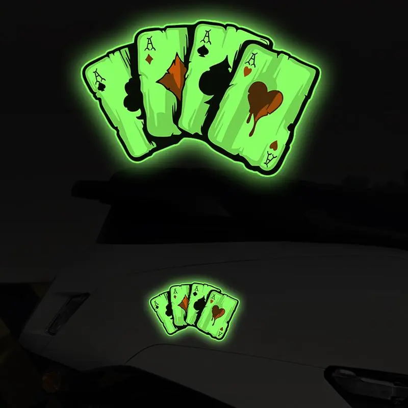 Glow in The Dark Poker Card Pattern Car Sticker, Sticker For Cars, Night Glow Waterproof Decals, Automotive Decals, Multipurpose Car Decal, Decals For Vehicles, Perfect for Auto Windows, Rear Bumper, Motorbike Fuel Tank, Night Safety Warning Decals