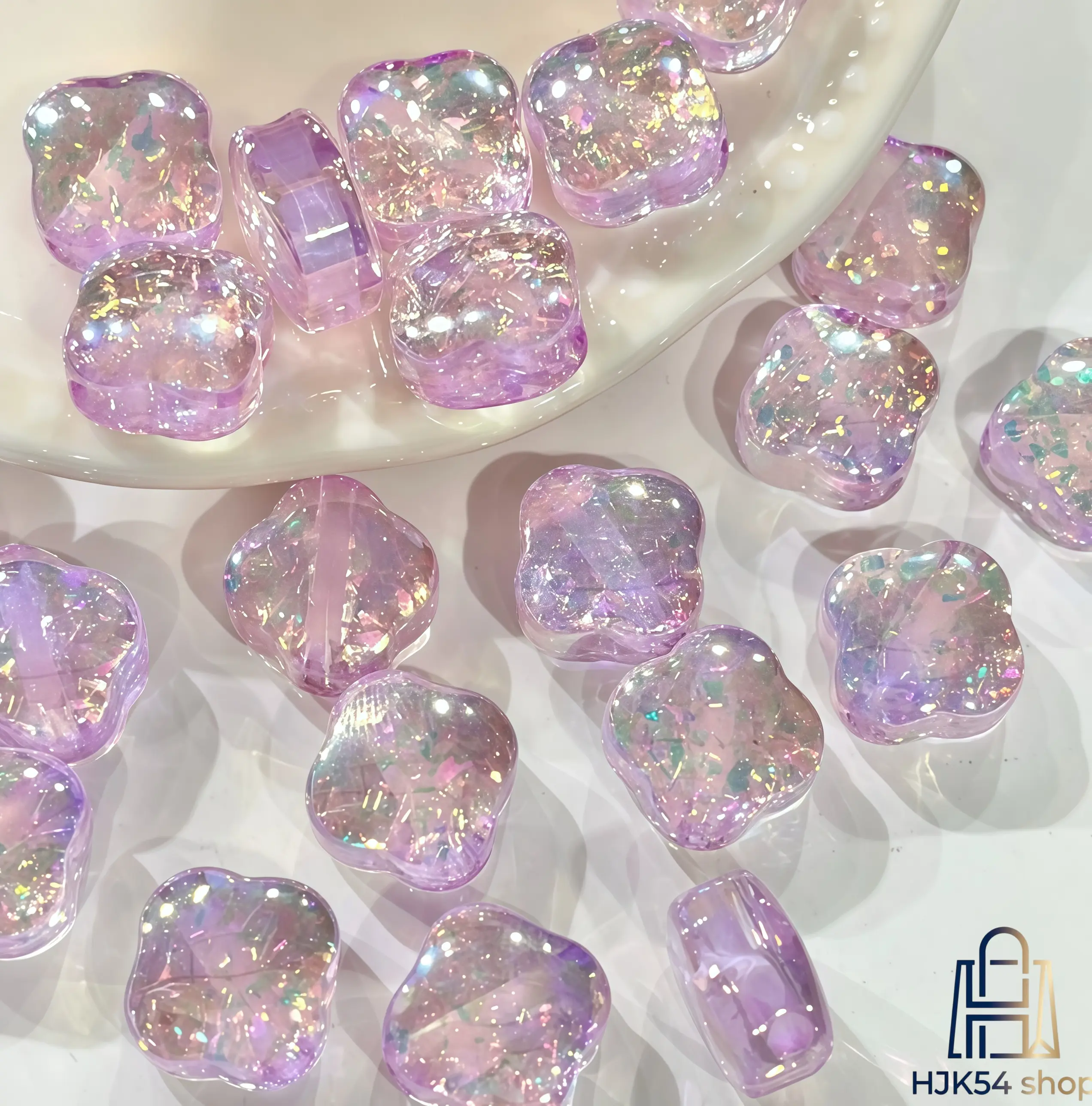 Iridescent Confetti Clover Acrylic Beads Multicolor Transparent Four Leaf Flower Spacer Beads for DIY Bracelet Earring Jewelry Making Craft Supplies