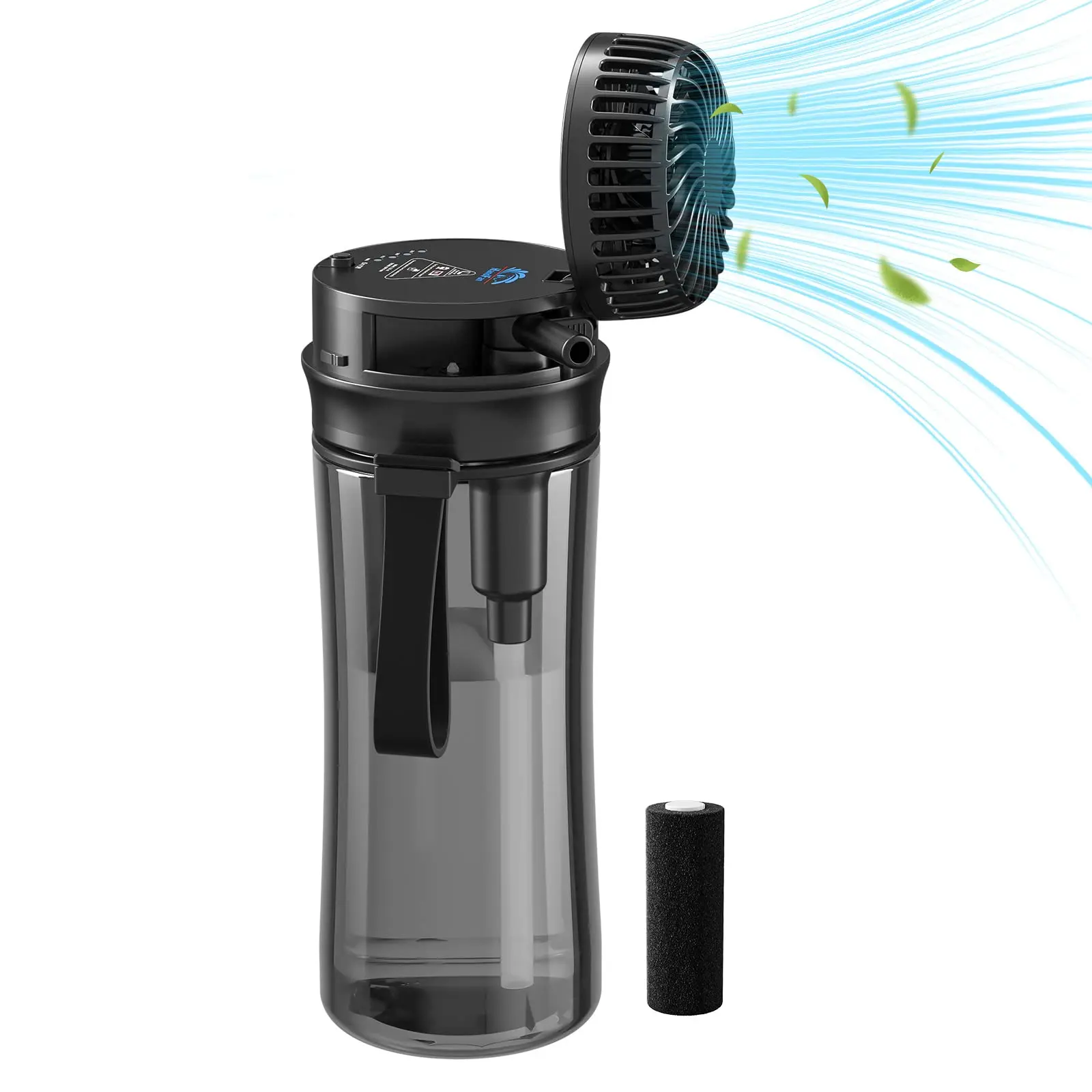 HydraFan 2-in-1 Rechargeable Water Bottle Fan with Straw, 600ml (20oz), 5-15h Runtime, Activated Carbon Filter, Battery Protection Device, Auto Power Off, Cooling + Drink Functions, Beat the Heat Solutions for Camping, Daily Use (Household Appliance), Coo