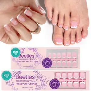 beetles Gel Polish Press on Nails & Toenails Kit - Almond, Coffin, Square, Squoval Shapes, Pre-Applied Primer & Base Coat, Glue Included, DIY Nail Art Accessory, Gift for Women, Easter Gift