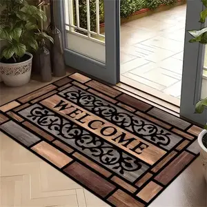 Rustic Wood Grain Welcome Doormat - Durable Soft Absorbent Stone Mat, Machine Washable Soft Diatomite Material, Stylish Brown Pattern, Ideal for Home Entry and Decor, Front Door Welcome Mat, Decorative Area Rug