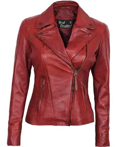 MotorCycleJackets Women's Maroon Genuine Leather Jacket