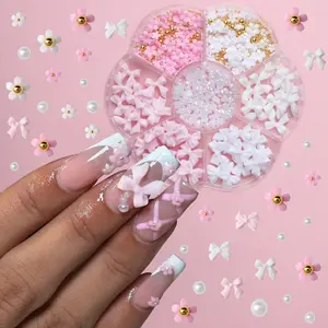 3D Nail Charms and Gems, Cute Nail Bows, Flowers, Mixed Styles with Rhinestones, Flatback for DIY Nail Art Design and Phone Case Decoration, Nail Accessories, Flower Nails