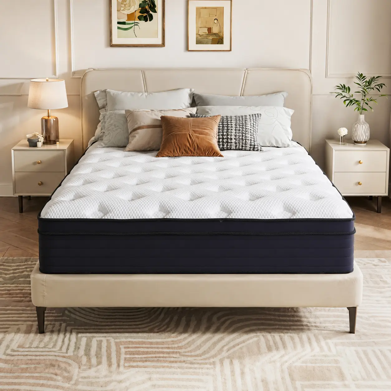 Deluxe Hybrid Mattress - Queen Size in a Box, Multilayer 5-Story Structure, Hybrid Spring with Individually Wrapped Double Coils, Orthopedic Memory Foam, Medium Firm for Back Pain Relief, Affordable Premium Sleep Solution, Hybrid Spring Mattress