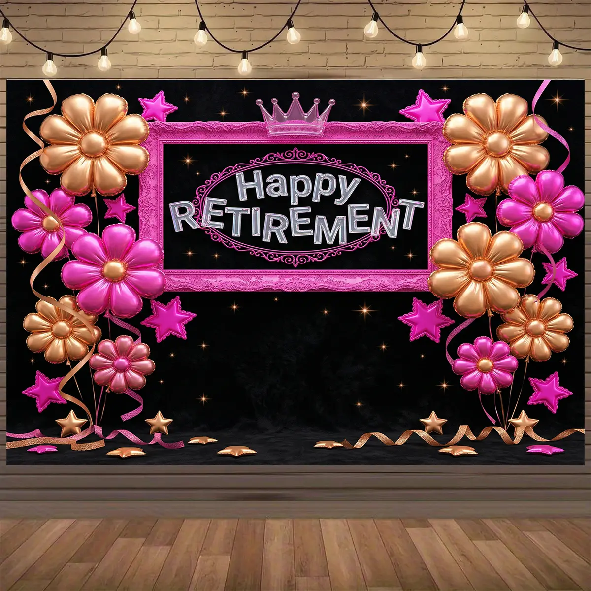 Extra Large Wrinkle Resistant Lightweight Printed Polyester Retirement Sign Banner - Hanging Photo Booth Backdrop Kit for Retirement, Wedding, Anniversary, Birthday Indoor Party Decorations & Favors, Occasion