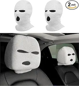 2 PCS Car Headrest Cover, Personalized Funny Car Seat Full Face Mask, Ski Mask Wrap Protection for Auto Front Seat Rest Decoration, Universal Interior Car Accessories