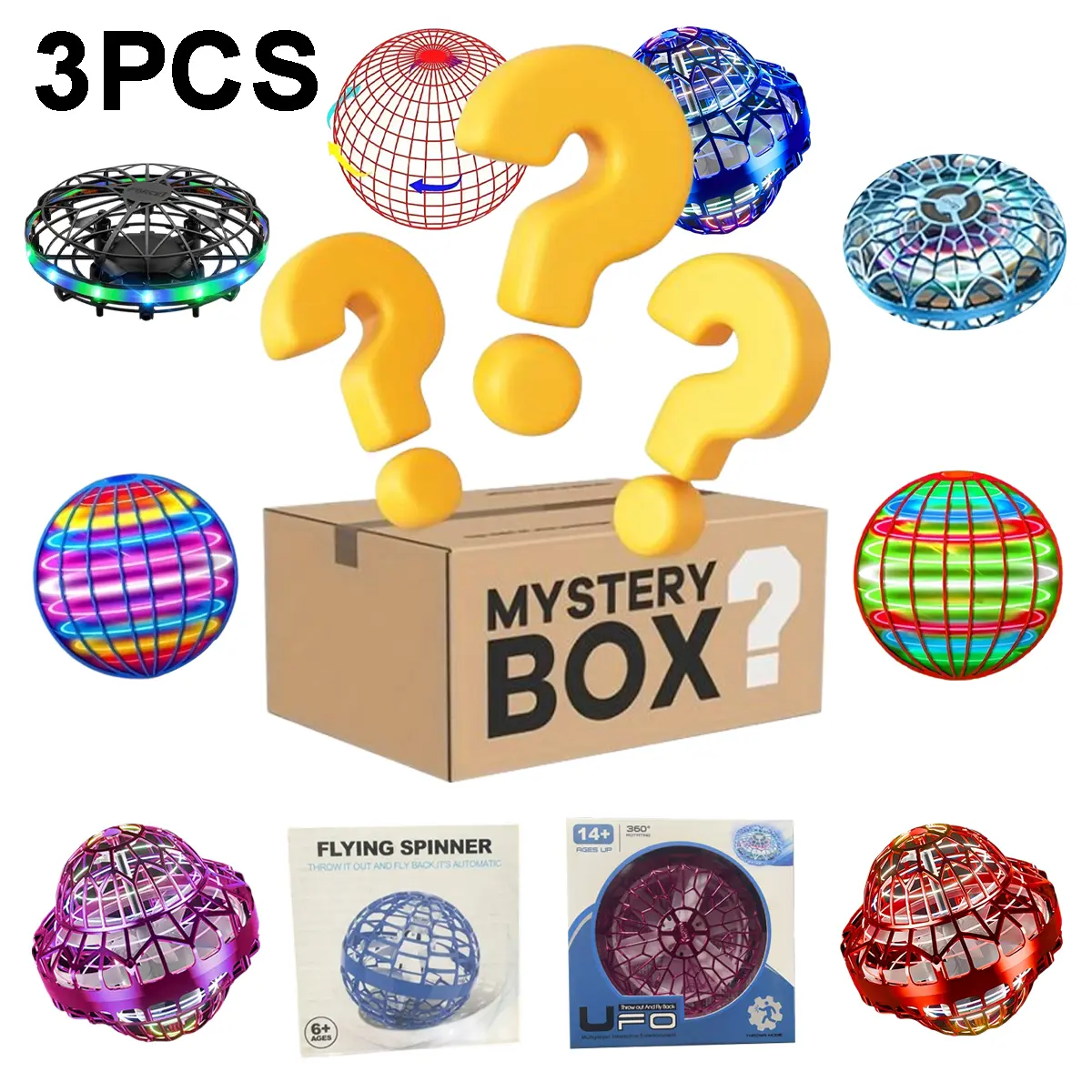 3PCS 100% Random Toy UFO Flying Ball Surprise Blind Box Flying Ball ,Upgraded Cosmic UFO Spaceship, Hand Operated Boomerang Hovering Ball, LED Lights Flying Spinning Mini Drone, Fantastic Cool Toys Christmas Gift For Boys And Girls