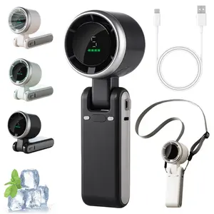 Portable Handheld Turbo Fan - 5 Gear High Speed 3600mAh Rechargeable Mini Personal Hand Fan Blow Cold Air, Battery Operated Travel Essentials, Beach Vacation, Gifts for Women, Men (Black)