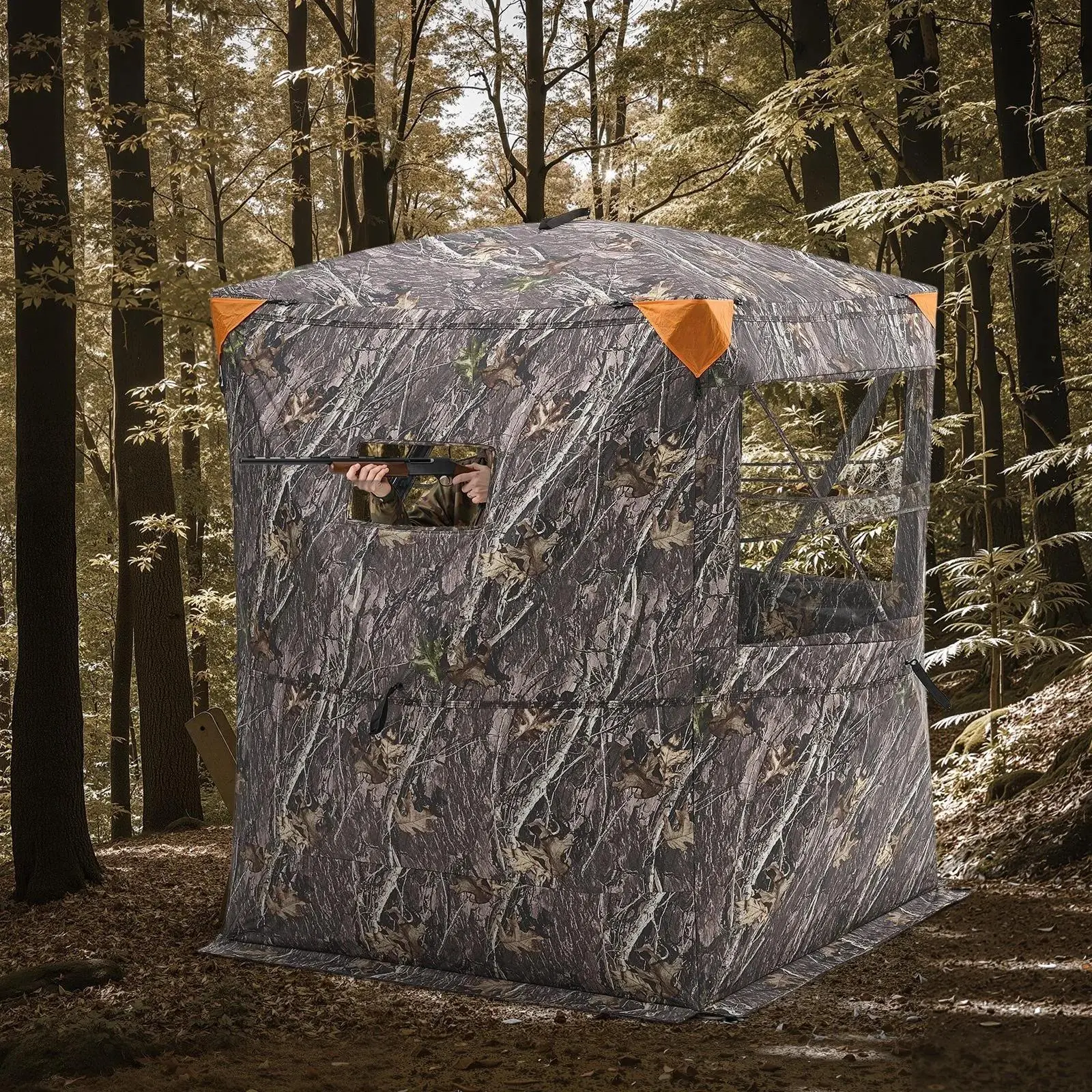 【Backtoschool】VEVOR Hunting Blind, 2-3 Person Thermal Fabric Ground Blind with Tri-Leg Chair, Carrying Bag, Silent Zipper Door & Window, Portable Setup Easy Transport Durable Concealed Shelter for Turkey Hunting, Adults