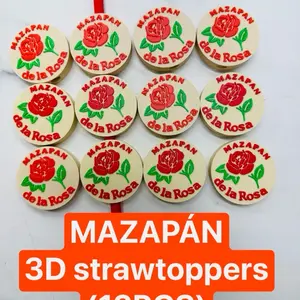 MAZAPÁN 3D Straw Toppers 12PCS Decorative Rose Design for Desserts and Parties
