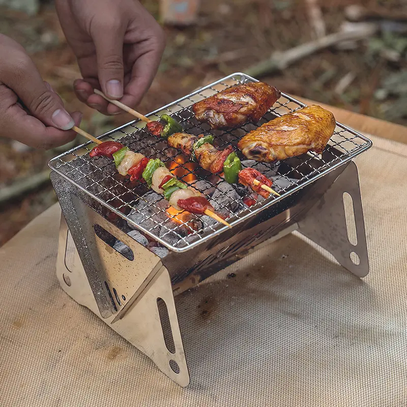 Outdoor Picnic Portable Folding Stove Camping Equipment Stainless Steel Incinerator Grill Mini BBQ Charcoal Stove