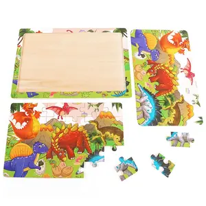 30pcs Wooden Puzzle Animal Dinosaur Cartoon Kids Jigsaw Board, Kindergarten Gift Early Education Toy, Hand Fine Motor Skills Development, Wooden Stacking Puzzle