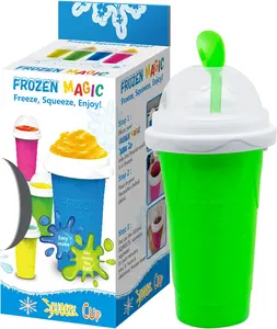 Slushy Maker Cup Slushy Cup Maker Squeeze Cup TIK TOK Frozen Magic Quick Frozen Smoothies Glass With Lids And Straws (green) Kitchen Silicone