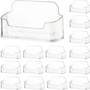 16 Pack Business Card Holder for Desk,  Business Card Holder Clear Plastic Business Card Stand Desktop Business Card Holders for Exhibition, Home & Office, Fits 30-50 Business Cards