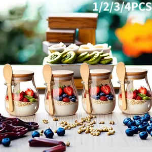 11.96oz Glass Cup, Overnight Oats Container, Mason Jar Salad Bowl, Glass Mason Jars, Meal Prep Container with Lid Spoon, Glass Jar for Chia Seeds Pudding Yogurt