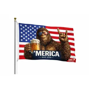 Bigfoot ���MERICA EST 1776 Flag ��� Funny Patriotic Sasquatch American Flag, Man Cave Garage Bar Decor, Outd