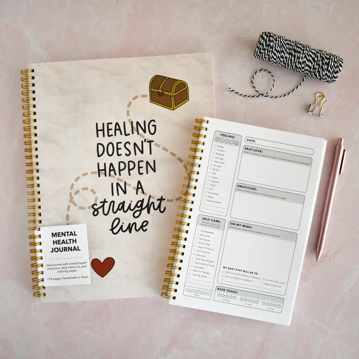 Healing / Straight Line Mental Health Journal - Guided Therapy Notebook - Anxiety Journal Self Care Gift For Her - Daily Wellness Planner With Mood Tracker & Prompts Checklist Relaxing