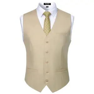 JEMITOP Men's Dress Vest, Elegant Soft Polyester Blend Formal Suit Vest, Slim Fit with Pockets for Wedding, Prom, Business