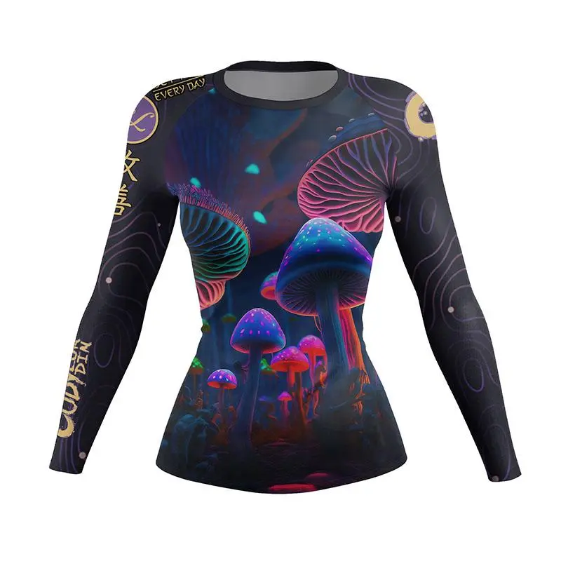 Women's Polyester Compression Rash Guard, Long-Sleeve Graphic Print Top for MMA, Martial Arts, and Gym Training, M